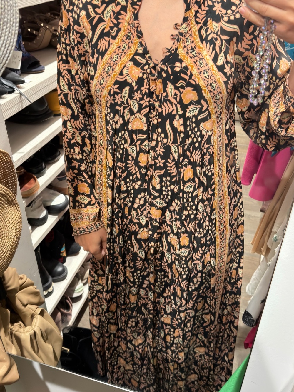 Natalie Martin Black Maxi Dress with Tan Floral Print